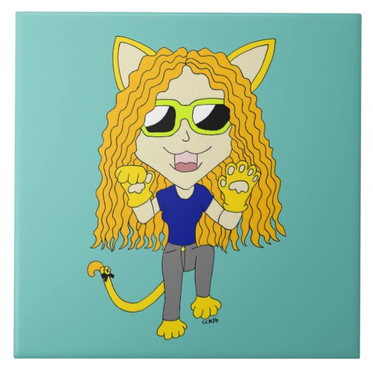 Chibi Catgirl met poten Tegeltje (Voorkant)