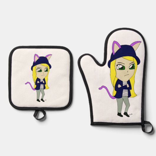 chibi catgirl ovenwant & pannenlap set (Voorkant)