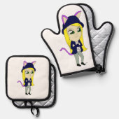 chibi catgirl ovenwant & pannenlap set (Voorkant / Achterkant)