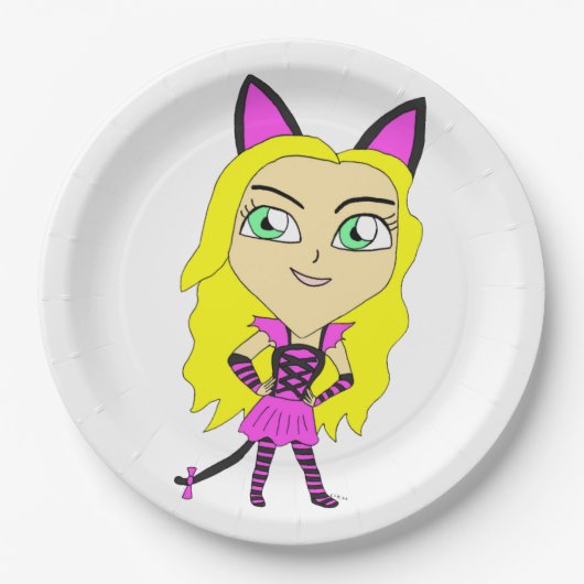 chibi catgirl papieren bordje (Voorkant)