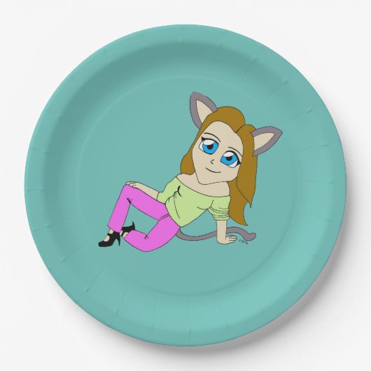 chibi catgirl papieren bordje (Voorkant)