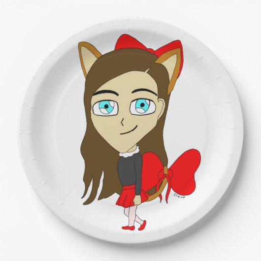 chibi catgirl papieren bordje (Voorkant)
