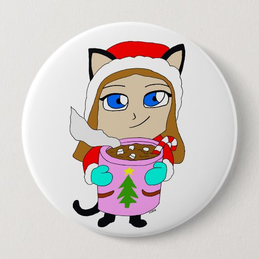 chibi catgirl ronde button 4,0 cm (Voorkant)