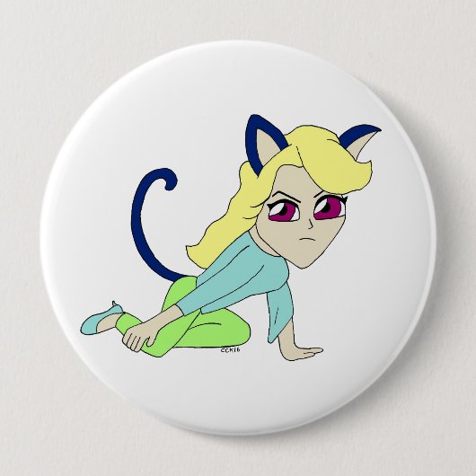 chibi catgirl ronde button 4,0 cm (Voorkant)