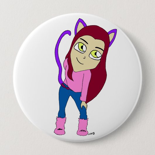 chibi catgirl ronde button 4,0 cm (Voorkant)