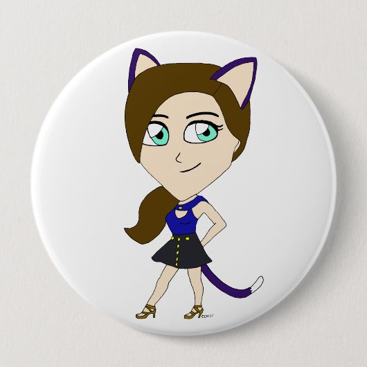 chibi catgirl ronde button 4,0 cm (Voorkant)