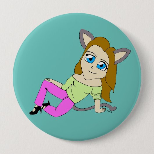 chibi catgirl ronde button 4,0 cm (Voorkant)