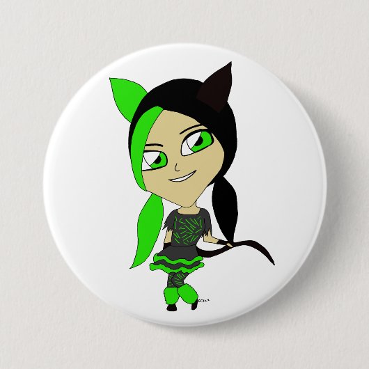 chibi catgirl ronde button 7,6 cm (Voorkant)