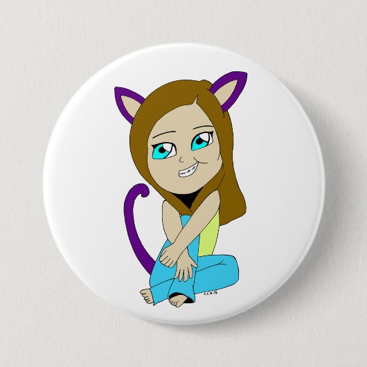 chibi catgirl ronde button 7,6 cm (Voorkant)