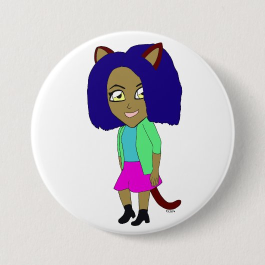 chibi catgirl ronde button 7,6 cm (Voorkant)