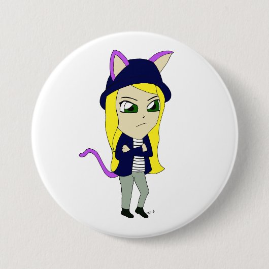 chibi catgirl ronde button 7,6 cm (Voorkant)