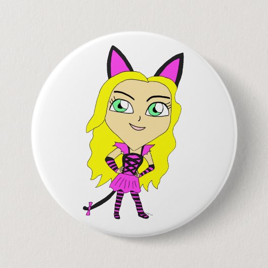 chibi catgirl ronde button 7,6 cm (Voorkant)