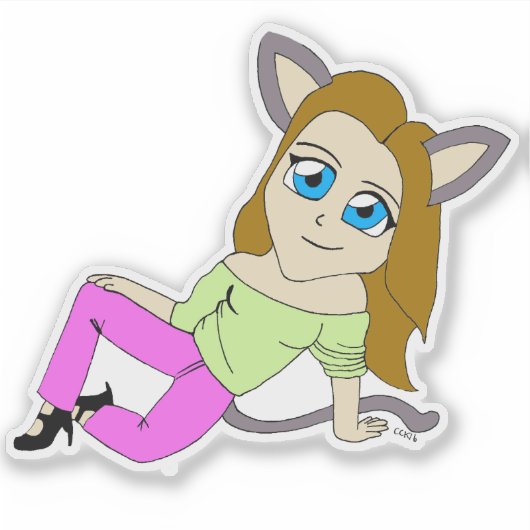 chibi catgirl sticker (Voorkant)