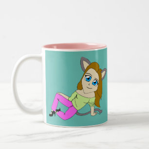 chibi catgirl tweekleurige koffiemok