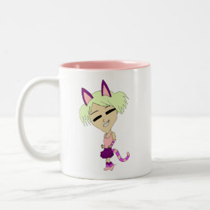 chibi catgirl tweekleurige koffiemok