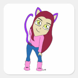 chibi catgirl vierkante sticker