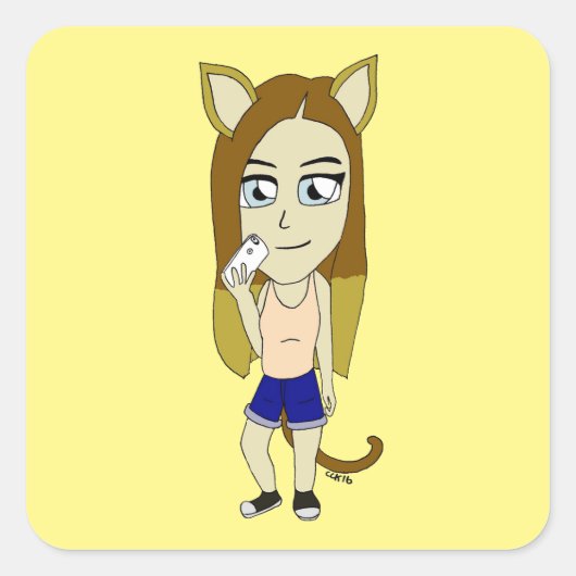 Chibi Catgirl Vierkante Sticker (Voorkant)