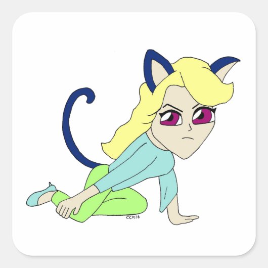 chibi catgirl    vierkante sticker (Voorkant)