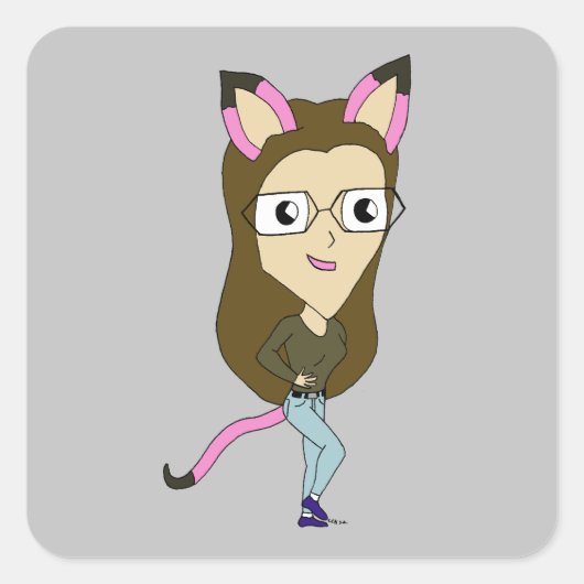 chibi catgirl vierkante sticker (Voorkant)