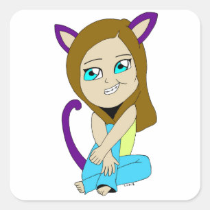chibi catgirl vierkante sticker