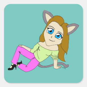 chibi catgirl vierkante sticker
