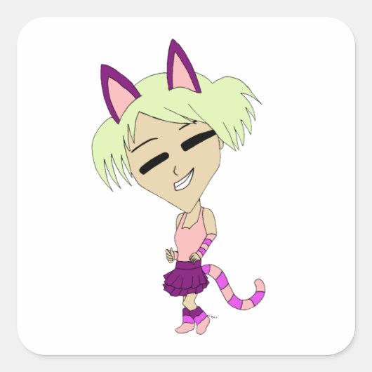 chibi catgirl vierkante sticker (Voorkant)