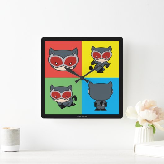 Chibi Catoman Character Poses Vierkante Klok (Huis)