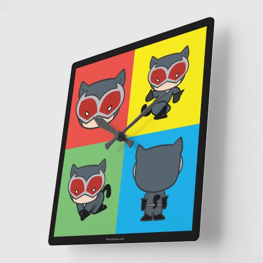 Chibi Catoman Character Poses Vierkante Klok (Hoek)