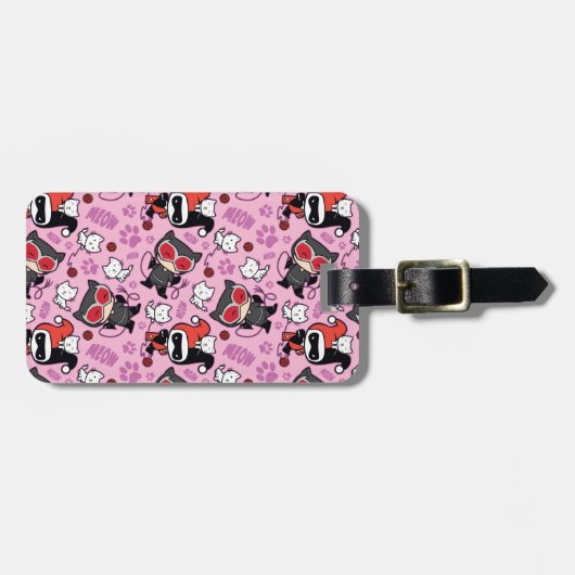 Chibi Catwoman, Harley Quinn, en Kittens Pattern Bagagelabel (Voorkant horizontaal)