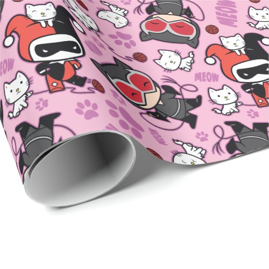 Chibi Catwoman, Harley Quinn, en Kittens Pattern Cadeaupapier (Rol Hoek)