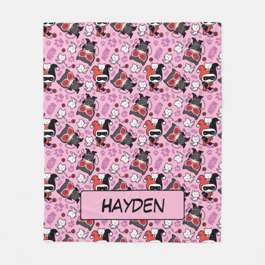 Chibi Catwoman, Harley Quinn, en Kittens Pattern Fleece Deken (Voorkant)
