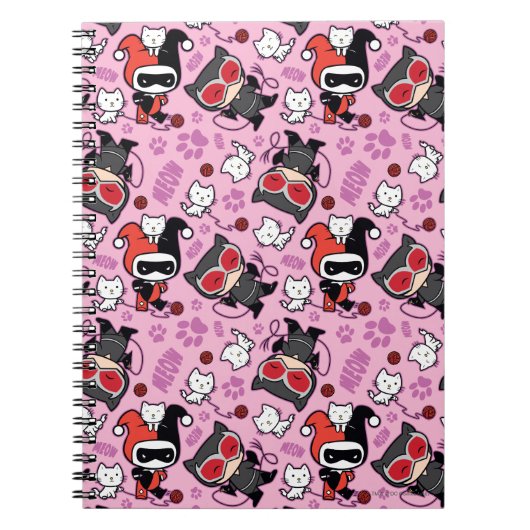 Chibi Catwoman, Harley Quinn, en Kittens Pattern Notitieboek (Voorkant)