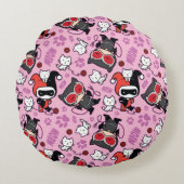 Chibi Catwoman, Harley Quinn, en Kittens Pattern Rond Kussen (Voorkant)