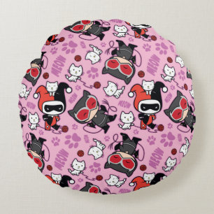 Chibi Catwoman, Harley Quinn, en Kittens Pattern Rond Kussen