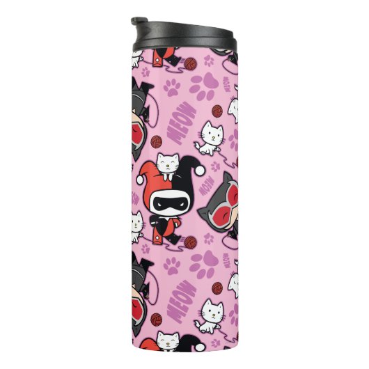 Chibi Catwoman, Harley Quinn, en Kittens Pattern Thermosbeker (Geroteerd rechts)