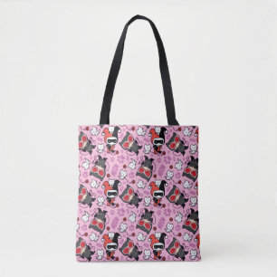 Chibi Catwoman, Harley Quinn, en Kittens Pattern Tote Bag