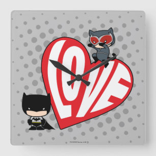 Chibi Catwoman Pounce op Batman Vierkante Klok