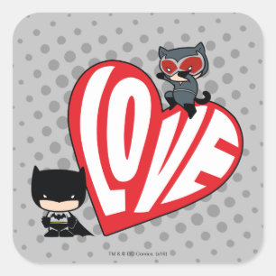 Chibi Catwoman Pounce op Batman Vierkante Sticker