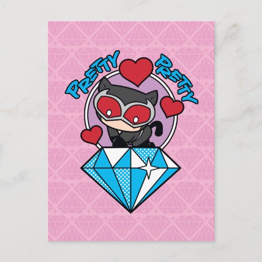 Chibi Catwoman Sitting Atop Large Diamond Briefkaart (Voorkant)