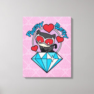 Chibi Catwoman Sitting Atop Large Diamond Canvas Afdruk