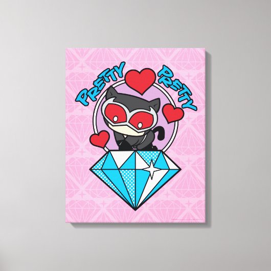 Chibi Catwoman Sitting Atop Large Diamond Canvas Afdruk (Voorkant)