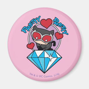 Chibi Catwoman Sitting Atop Large Diamond Magneet