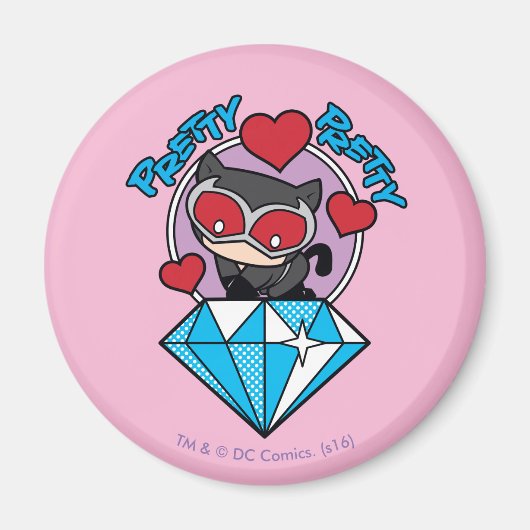 Chibi Catwoman Sitting Atop Large Diamond Magneet (Voorkant)