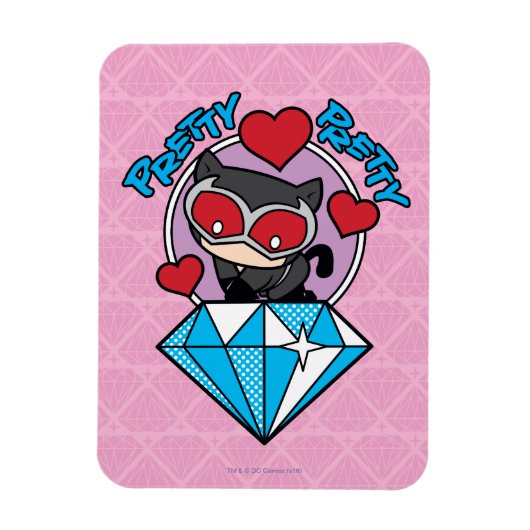 Chibi Catwoman Sitting Atop Large Diamond Magneet (Verticaal)