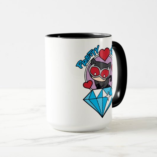 Chibi Catwoman Sitting Atop Large Diamond Mok (Voorkant rechts)