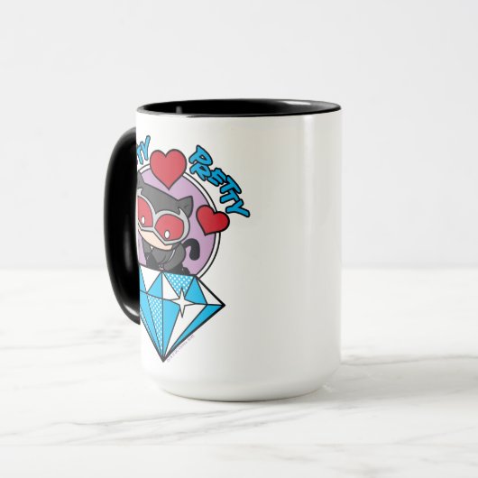 Chibi Catwoman Sitting Atop Large Diamond Mok (Voorkant links)
