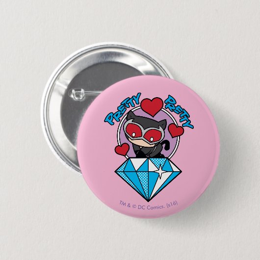 Chibi Catwoman Sitting Atop Large Diamond Ronde Button 5,7 Cm (Voorkant /achterkant)