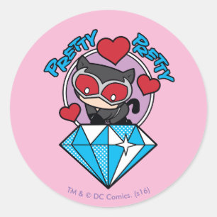 Chibi Catwoman Sitting Atop Large Diamond Ronde Sticker