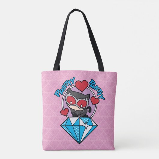 Chibi Catwoman Sitting Atop Large Diamond Tote Bag (Achterkant)