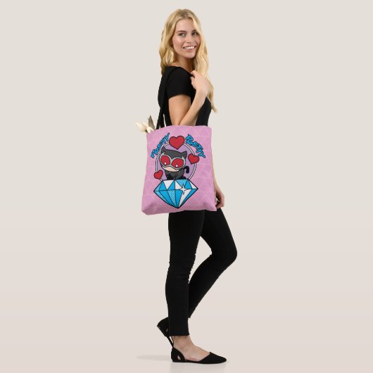 Chibi Catwoman Sitting Atop Large Diamond Tote Bag (Op model)